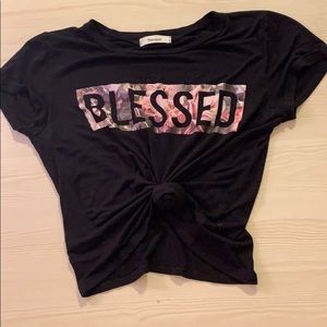 Black cropped “blessed” tee shirt